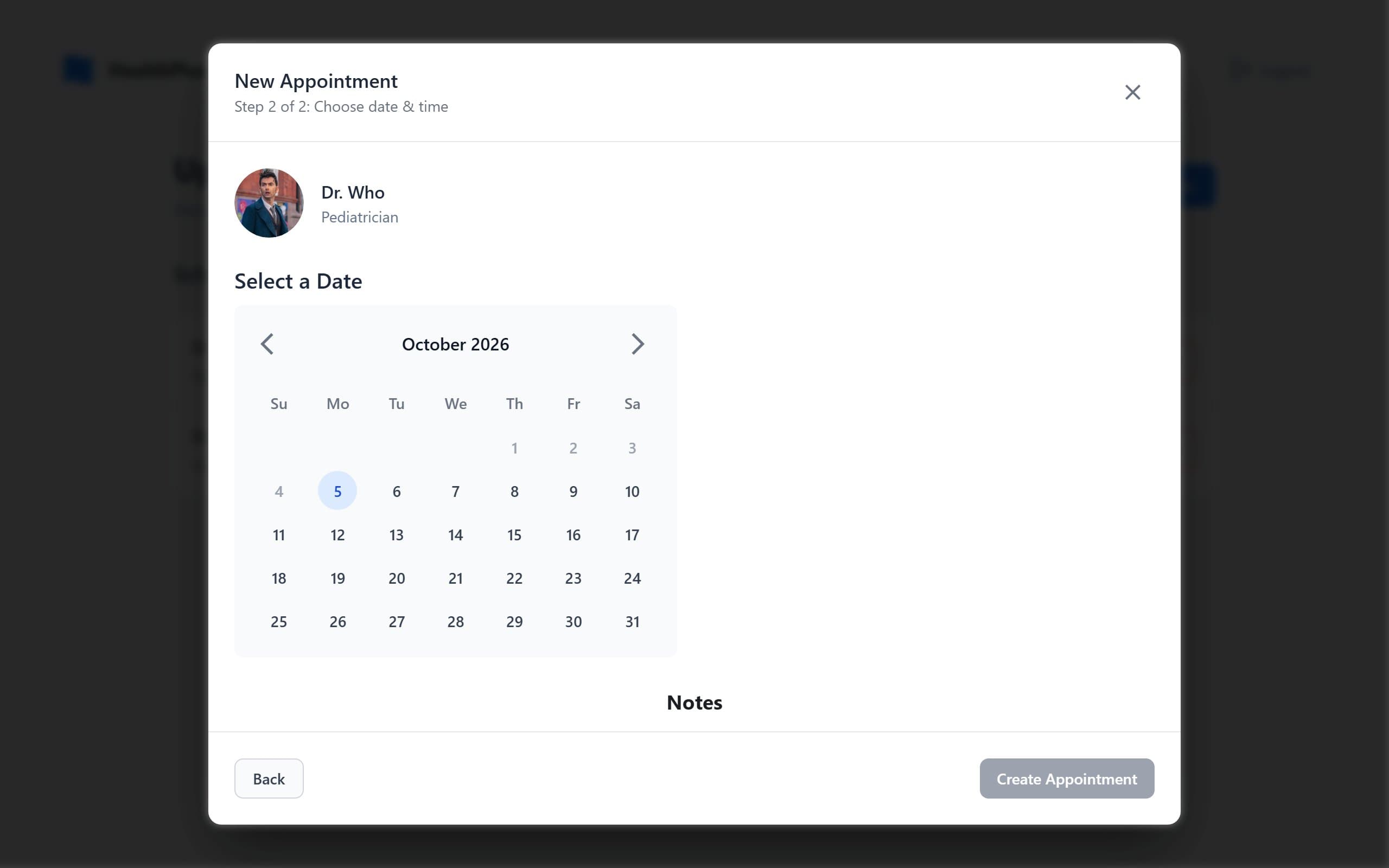 Booking step 2: pick a date and time